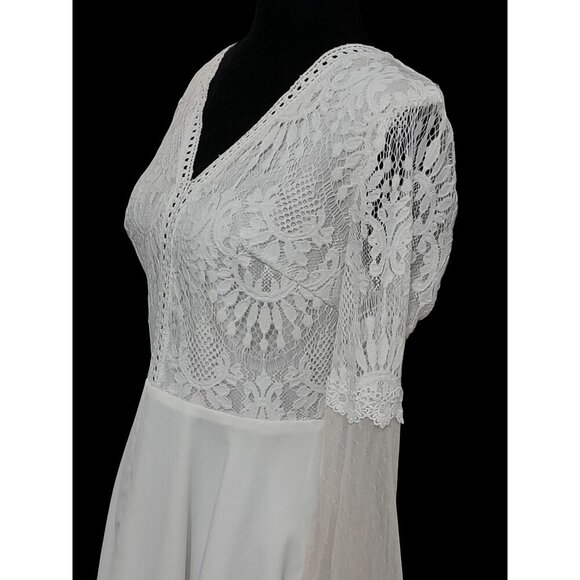 Womens Size Small Boho Hippie Fairy Cottagecore Flare Sleeve Mini Dress White - Picture 5 of 16